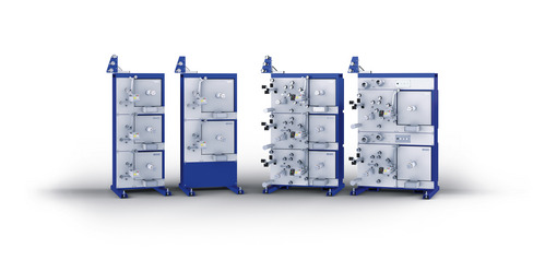 Beispiele von Gestellvarianten einer Spulmaschine der Modellreihe SAHM 460XE Serie