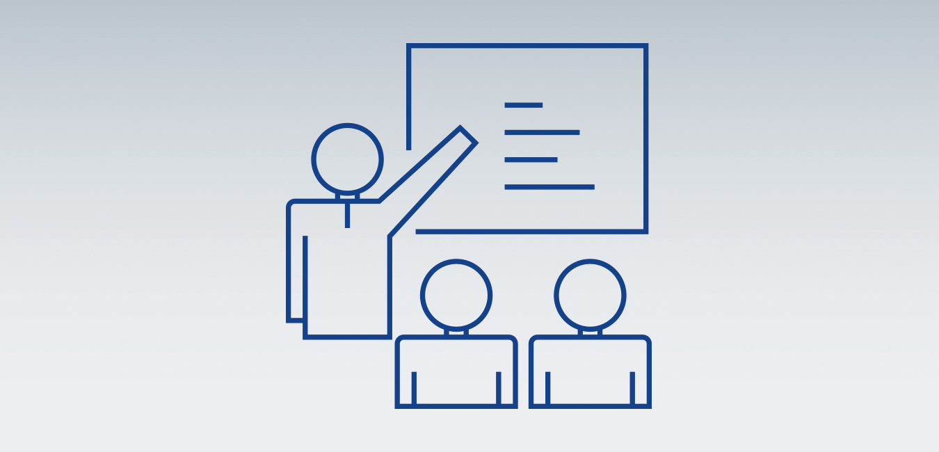Icon Schulung Icon, welches eine Schulung von Personen darstellt - als grafische Darstellung des Themas "Schulungen - Einfach besser arbeiten"